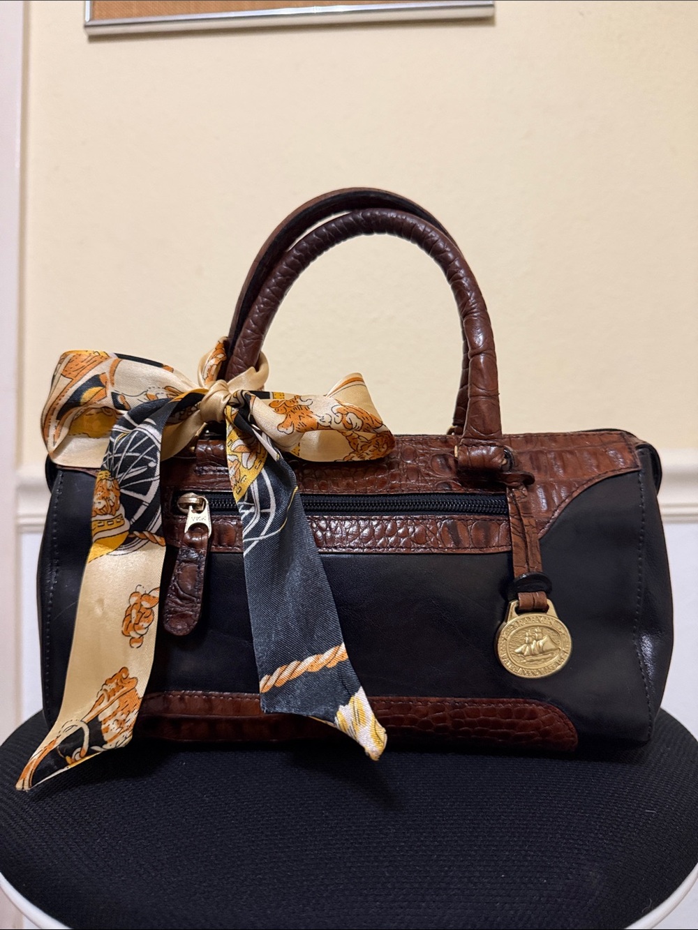 Brahmin Tuscan Crandell Croc Embossed Dr Bag - Two-Tone Brown/Blk